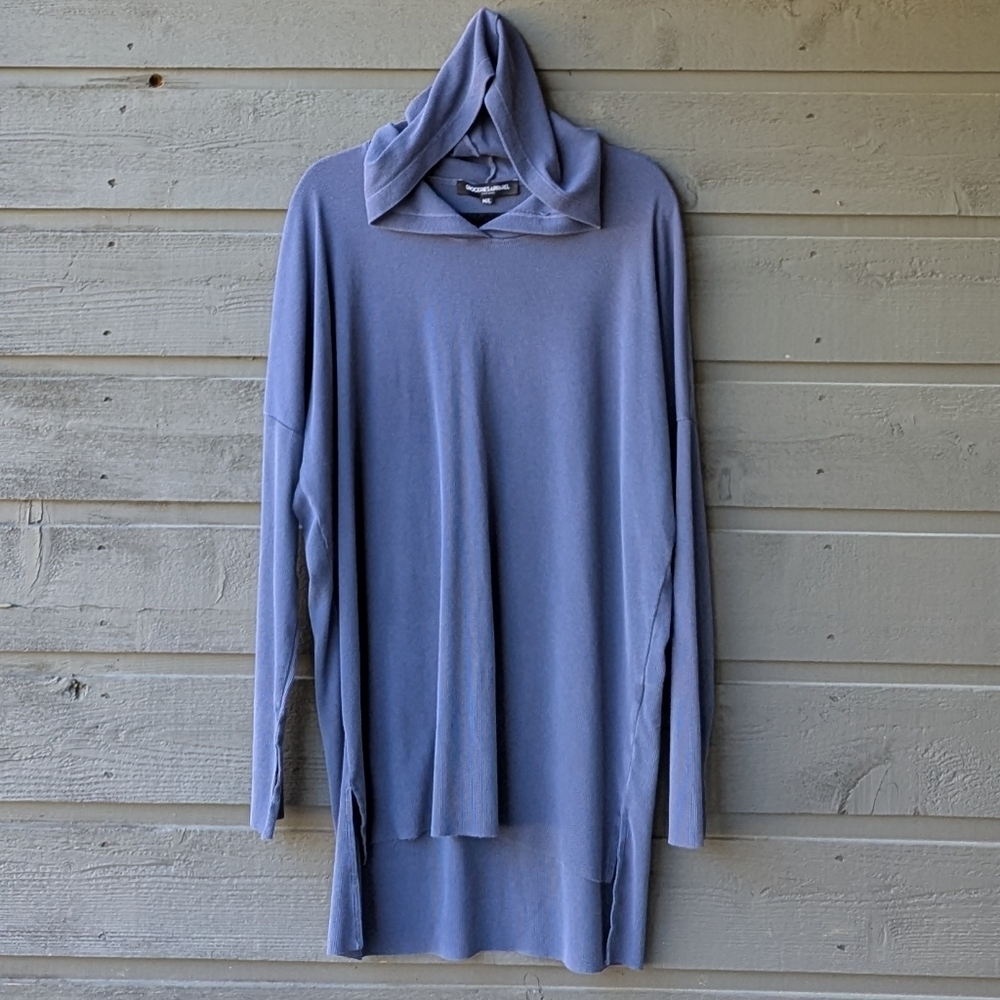 Groceries Apparel Slate Blue Ribbed Hooded Long Sleeve Dress Size M/L Thumbholes